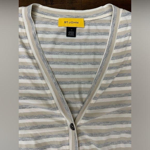 St John Knit Jersey Cardigan Ivory, Light grey, Tan Striped Small NWOT MSRP $495 - Picture 3 of 10